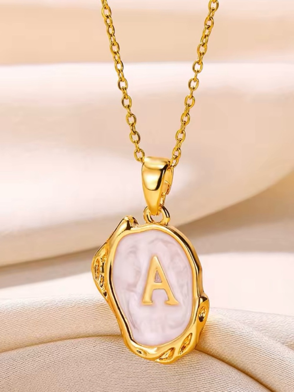 Anthropologie Gold Pendant Necklace with Pink Shell Initial A